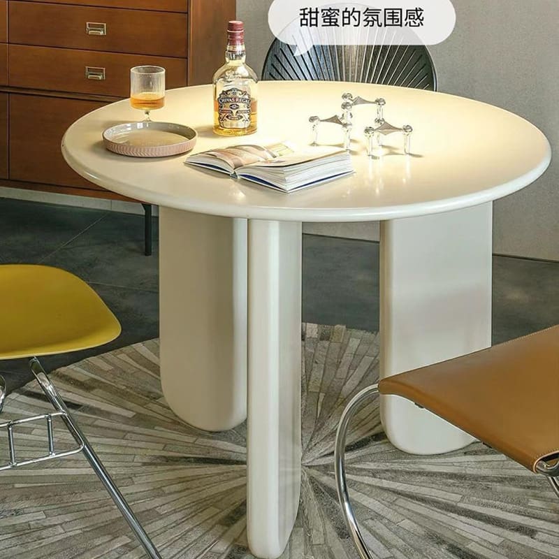Bộ bàn ghế tròn phòng nhỏ nhà Bắc Âu đơn giản màu kem lưới - BGCF-673