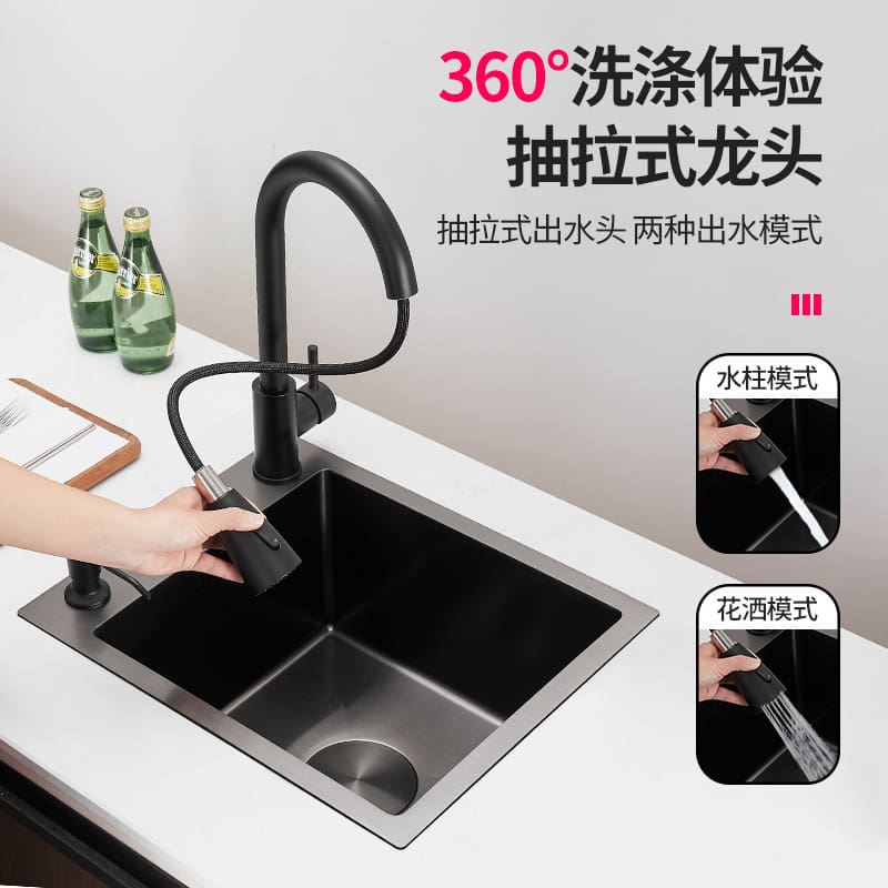 Nano đen 304 thép không gỉ thủ công bồn rửa cao cấp, tiện lợi cho nhà hàng CR CR-307