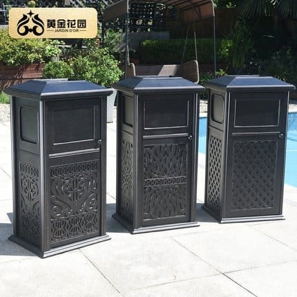 Bàn ghế đồ ngoài trời nhôm đúc đôi thùng rác ngoài trời bền đẹp, thân thiện m BGSV_1520