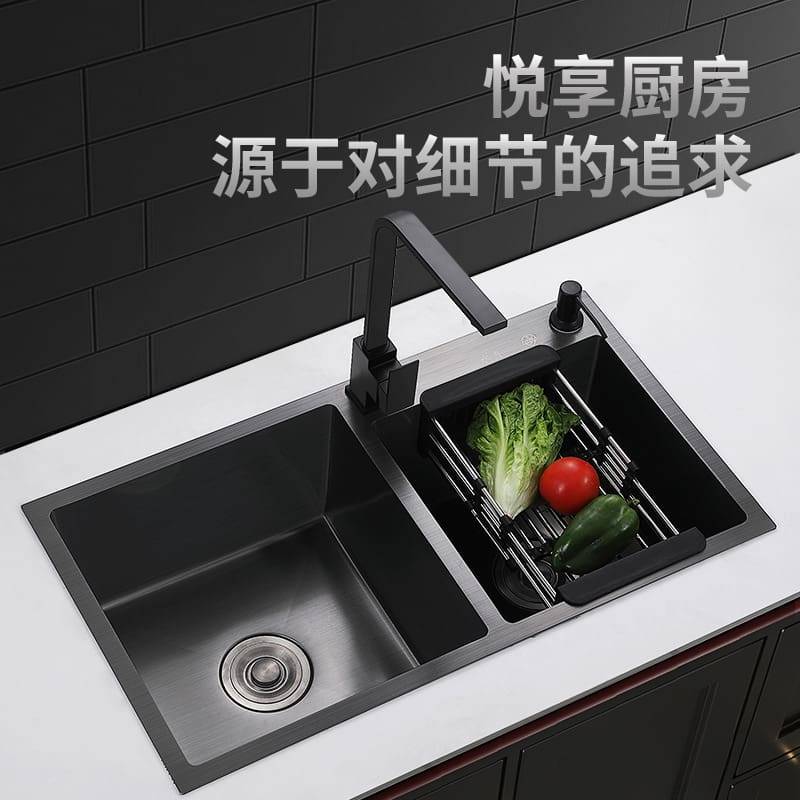 Nano đen bồn rửa chén đôi khe cắm thép không cao cấp, tiện lợi cho nhà hàng C CR-67