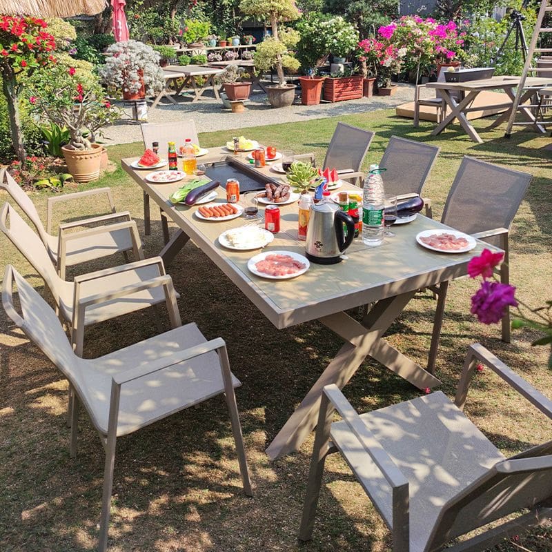Bàn ghế ngoài trời bàn ăn nướng điện nhôm đúc ngoài trời bền đẹp, thân thiện BGSV_918