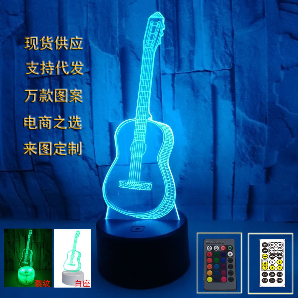 Xuyên biên giới cung cấp 3D đàn guitar đèn ngủ LED bảy màu cảm ứng cảm - DDB-767