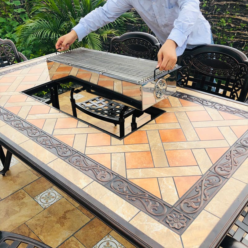 Bộ bàn ghế ngoài trời nhôm gang sân vườn tiểu ngoài trời bền đẹp, thân thiện  BGSV_1435