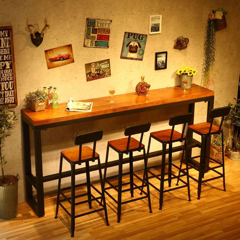 Bộ bàn ghế quầy bar gỗ đặc sắt rèn quán cà phê quán trà sữa - BGCF-1142