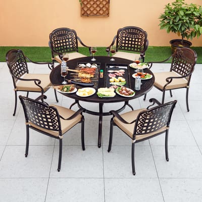 Bàn ghế nướng ngoài trời sân vườn bếp nướng điện ngoài trời bền đẹp, thân thi BGSV_1271