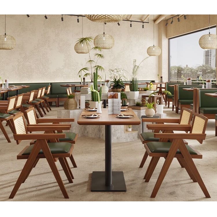 Bàn ghế Wabi-sabi phong cách mây gỗ đặc Ghế Chandigarh quán - BGCF-577