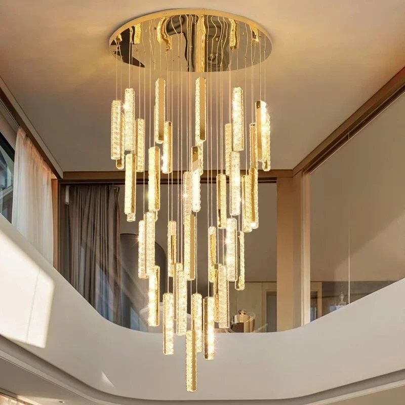 Hậu Hiện Đại Cầu Thang LED Dài Đèn Chùm Pha Lê Mặt Dây Đèn Cầu Thang Rd - DC-454