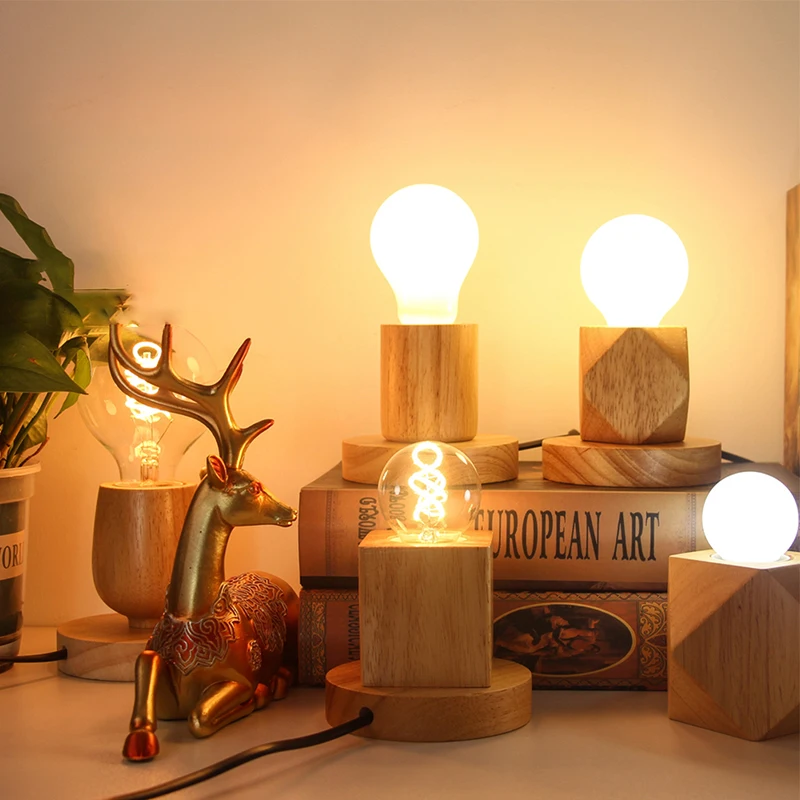 Đèn Retro Đèn Bàn Gỗ E27 Ổ Cắm Vintage Để Bàn Đế Giá Đỡ Đế Gỗ Để Bàn 2 - DDB-150