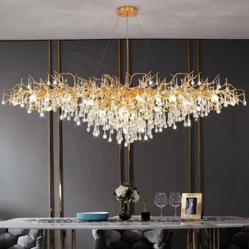 Hoàng Gia Bắc Âu Cao Cấp Đèn Chùm Pha Lê Vàng Chrome Giọt Nước Mặt Dây - DC-300