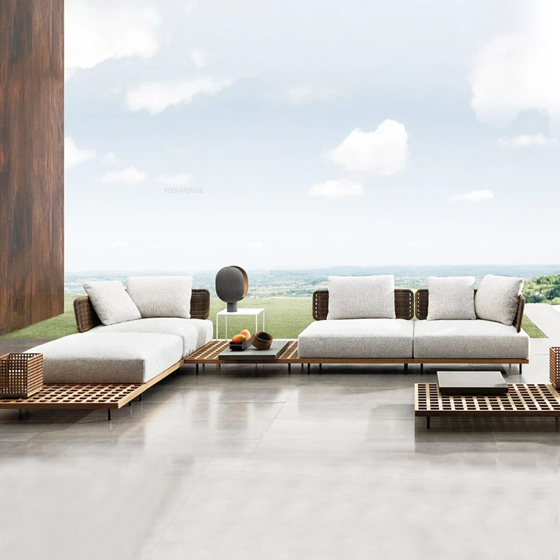 Ngoại thất sân vườn gỗ chắc chắn sofa mây phong ngoài trời bền đẹp, thân thiệ BGSV_442