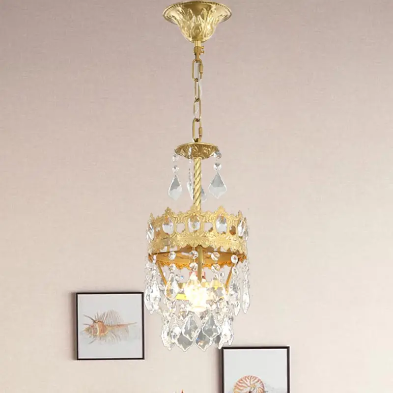 Vintage Đồng Thật Đèn Chùm Pha Lê LED Đèn Bắc Âu Treo Đèn Phòng Khách H - DC-226