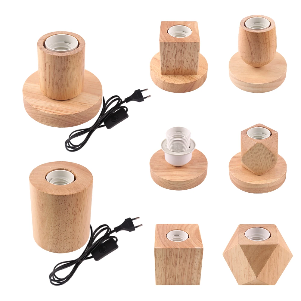 Đèn Vintage Đèn Bàn E27 Ổ Cắm Bằng Gỗ Bên Cạnh Để Bàn Giá Đỡ Phích Cắm - DDB-29