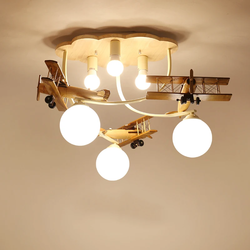 Gỗ Máy Bay Đèn Sáng Tạo Máy Bay Đèn Chùm Ánh Sáng Cho Phòng Trẻ Phòng N - DC-315