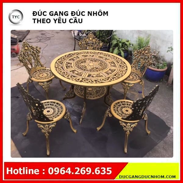 Bàn ghế nhôm đường kính 1m1 ngoài trời bền đẹp, thân thiện môi trường BGSV_1248