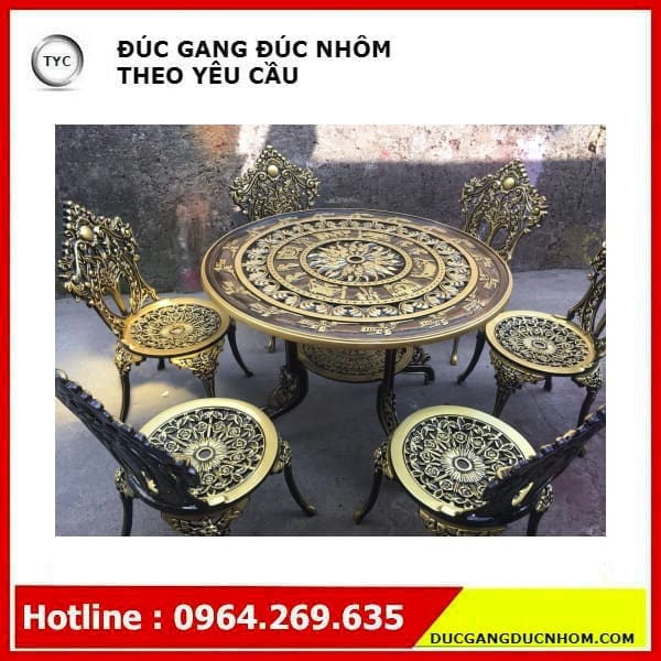 Bàn ghế nhôm cổ điển vàng đen ngoài trời bền đẹp, thân thiện môi trường BGSV_ BGSV_1120