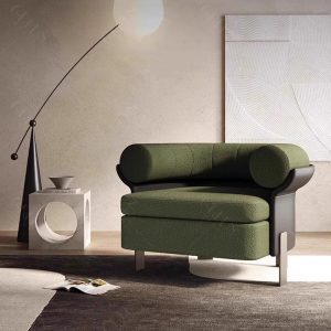 Armchair Mattia Vải Len Cừu Thiết Kế Wabi-Sabi