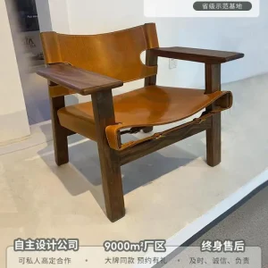 Bắc Âu Ghế Sofa Phòng Khách Yên Xe Da Im Lặng Phong Cách Cổ Ghế Đơn Trung Tây Ban Nha Ghế Bành - Hình 4