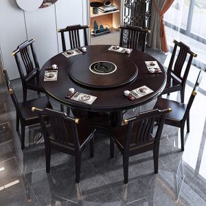 Bàn Ăn 1,8m kiểu Trung Quốc mới kết hợp bàn ăn bằng gỗ nguyên khối và ghế kết hợp kích thước khách sạn bàn tròn tại nhà bàn ăn tối giản hiện đại với bàn xoay