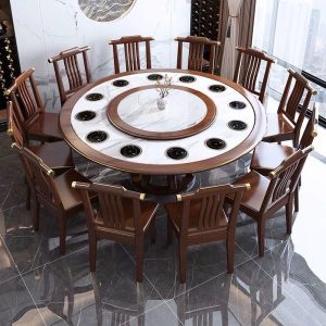 Bàn Ăn 2 mét gỗ rắn bàn tròn lớn bàn ăn bằng đá phiến kiểu Trung Quốc mới và ghế nhà hàng đơn giản tại nhà căn hộ lớn 1,8m bàn ăn 12 người - Hình 2