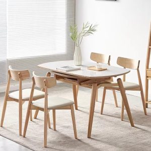 Bàn Ăn Bắc Âu Đá Tấm Gấp Bàn Ăn Gỗ Chắc Chắn Sáng Đèn Gia Đình Bàn Ăn Hiện Đại Đa Năng gia đình kính Biến Bàn Tròn - Hình 2