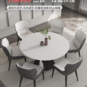 Bàn Ăn bàn tròn biến nhà gia đình hiện đại gấp đơn giản kính đa chức năng bàn biến dạng - Hình 2