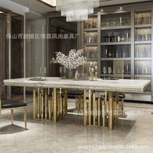 Bàn ăn bằng đá cẩm thạch bằng thép không gỉ bàn ăn chữ nhật nhà hàng bàn ăn đá phiến nhà máy bán hàng trực tiếp - Hình 3