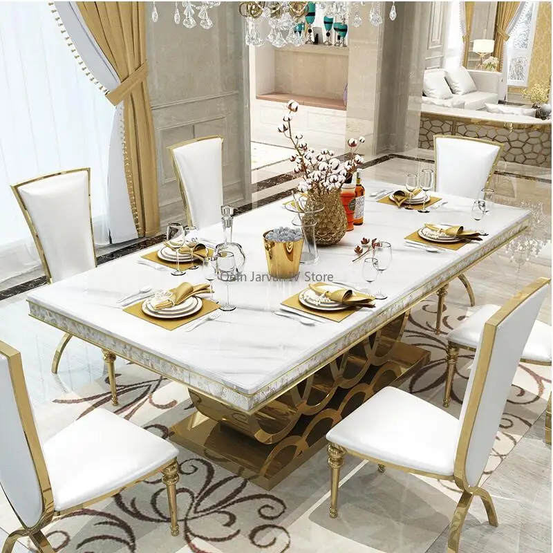 Bàn ăn bằng đá cẩm thạch hiện đại Bàn ăn bằng thép không gỉ Golden Mesas De Comedor - Hình 3 Bàn ăn bằng đá cẩm thạch hiện đại Bàn ăn bằng thép không gỉ Golden Mesas De Comedor - Hình 3