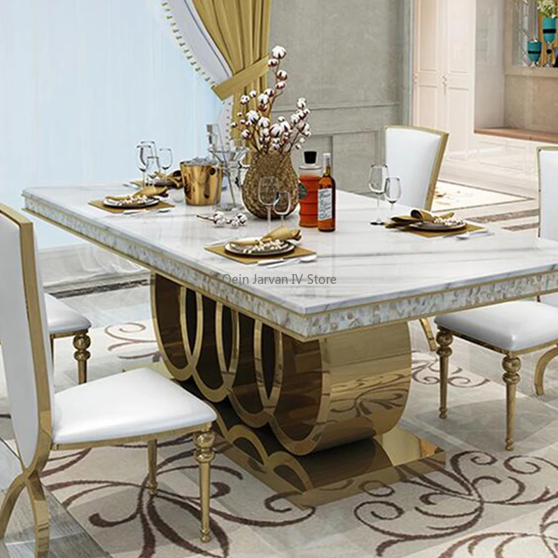 Bàn ăn bằng đá cẩm thạch hiện đại Bàn ăn bằng thép không gỉ Golden Mesas De Comedor - Hình 4 Bàn ăn bằng đá cẩm thạch hiện đại Bàn ăn bằng thép không gỉ Golden Mesas De Comedor - Hình 4