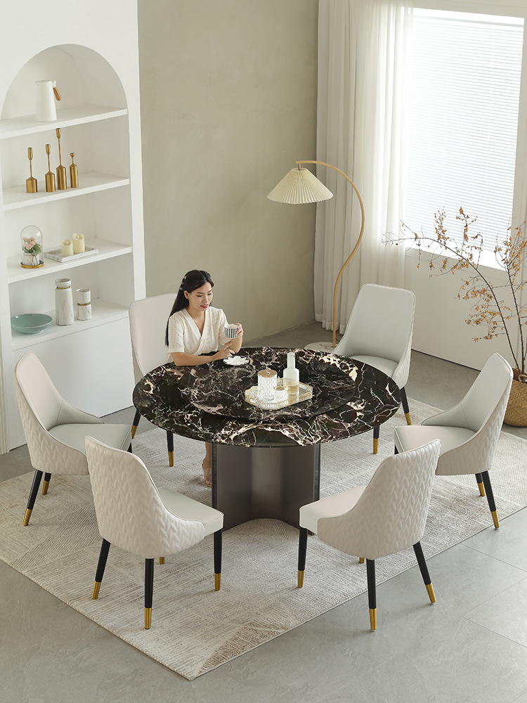 Bàn ăn bằng đá cẩm thạch Phong cách Ý ánh sáng sang trọng đơn giản bằng thép không gỉ phòng khách nhà gia đình bàn tròn đơn giản với bàn xoay Bàn ăn bằng đá cẩm thạch Phong cách Ý ánh sáng sang trọng đơn giản bằng thép không gỉ phòng khách nhà gia đình bàn tròn đơn giản với bàn xoay