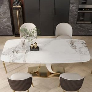 Bàn ăn bằng đá cẩm thạch sang trọng nhẹ Bàn ăn gia đình hình chữ nhật 6 người căn hộ lớn nhà thiết kế bàn ăn bằng thép không gỉ và ghế kết hợp - Hình 3