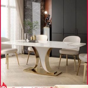 Bàn ăn bằng đá cẩm thạch sang trọng nhẹ Bàn ăn gia đình hình chữ nhật 6 người căn hộ lớn nhà thiết kế bàn ăn bằng thép không gỉ và ghế kết hợp
