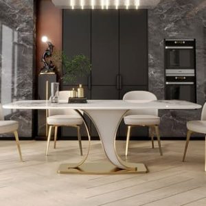 Bàn ăn bằng đá cẩm thạch sang trọng nhẹ Bàn ăn gia đình hình chữ nhật 6 người căn hộ lớn nhà thiết kế bàn ăn bằng thép không gỉ và ghế kết hợp - Hình 4