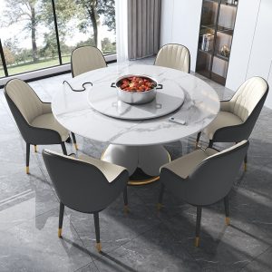 Bàn ăn bằng đá phiến ánh sáng sang trọng hiện đại tối giản gia đình hộ gia đình lưới màu đỏ nhà hàng gia đình bàn xoay tròn kết hợp bàn ăn và ghế - Hình 2