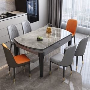 Bàn ăn bằng đá phiến sáng và ghế kết hợp hiện đại tối giản ánh sáng sang trọng bàn ăn dạng ống lồng cho căn hộ nhỏ chung cư nhỏ bàn tròn