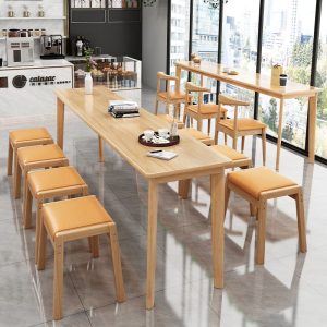 Bàn ăn bằng gỗ nguyên khối bàn chữ nhật Bắc Âu gia đình đơn giản khúc gỗ nhỏ bàn ăn phòng khách bàn ăn ghế - Hình 3