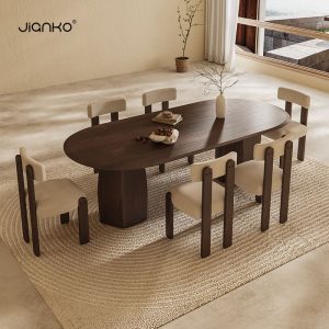 Bàn ăn bằng gỗ nguyên khối, thiết kế hiện đại, ghế trần bông êm ái. - Hình 3