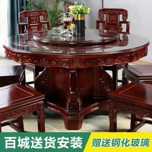Bàn ăn bằng gỗ nguyên khối và ghế tròn với bàn xoay gỗ sồi bàn tròn nhà hàng bàn ăn nhà hàng bàn ăn nhà hàng