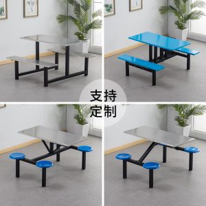 Bàn ăn Căng tin trường học bàn ghế ăn inox 4 người 6 người 8 người nhân viên căng tin nhà hàng nhà máy kính liền bàn ăn inox - Hình 4