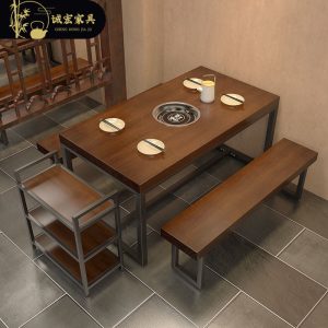Bàn ăn Chenghong Mỹ bàn ăn gỗ chắc chắn bàn ghế nhà hàng bàn lẩu thương mại buffet nướng bàn ăn chữ nhật bán buôn - Hình 2
