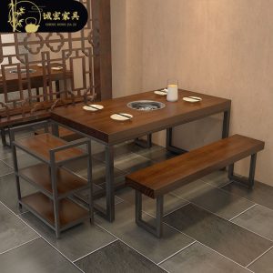 Bàn ăn Chenghong Mỹ bàn ăn gỗ chắc chắn bàn ghế nhà hàng bàn lẩu thương mại buffet nướng bàn ăn chữ nhật bán buôn - Hình 3