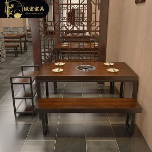 Bàn ăn Chenghong Mỹ bàn ăn gỗ chắc chắn bàn ghế nhà hàng bàn lẩu thương mại buffet nướng bàn ăn chữ nhật bán buôn - Hình 4