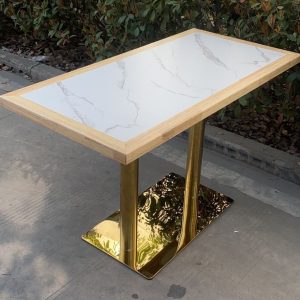 Bàn ăn cửa hàng phục vụ thương mại gỗ đặc viền đá cẩm thạch Bàn ăn nhanh và Bàn ghế cửa hàng tráng miệng nhà hàng nhà hàng - Hình 2