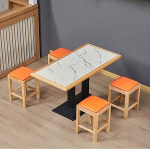 Bàn ăn cửa hàng phục vụ thương mại gỗ đặc viền đá cẩm thạch Bàn ăn nhanh và Bàn ghế cửa hàng tráng miệng nhà hàng nhà hàng - Hình 3