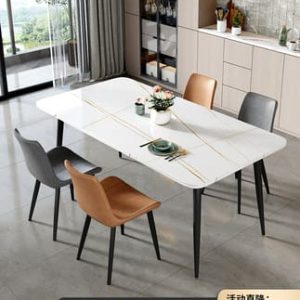Bàn ăn đá cẩm thạch ánh sáng sang trọng hiện đại tối giản hộ gia đình nhỏ căn hộ nhỏ hình chữ nhật bàn ăn hình chữ nhật bàn đảo đá cẩm thạch kết hợp bàn ghế