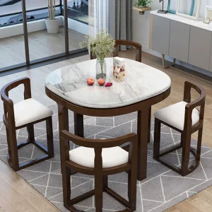 Bàn ăn Đá Cẩm Thạch Đơn Giản Hiện Đại Căn Hộ Nhỏ Nhà Hàng Home Light Vuông Sang Trọng Tiết Kiệm Không Gian Bộ Bàn Ghế Ăn Gỗ Nguyên Khối - Hình 2