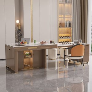 Bàn ăn đá phiến 2023 ánh sáng mới sang trọng hiện đại đơn giản đa năng bàn đảo trung tâm bàn trà có thể thu vào kết hợp bàn ăn và ghế - Hình 2