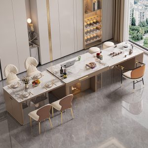 Bàn ăn đá phiến 2023 ánh sáng mới sang trọng hiện đại đơn giản đa năng bàn đảo trung tâm bàn trà có thể thu vào kết hợp bàn ăn và ghế