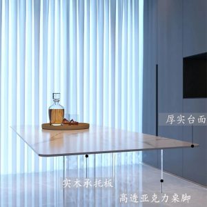 Bàn ăn đá phiến acrylic treo lưới màu đỏ nhà thiết kế mô hình ánh sáng nhà sang trọng tối giản hiện đại bàn gia đình - Hình 3