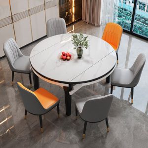 Bàn ăn đá phiến gỗ nguyên khối tối giản hiện đại căn hộ nhỏ bàn ăn và ghế kết hợp bàn ăn sang trọng ánh sáng bàn tròn có thể thay đổi - Hình 3