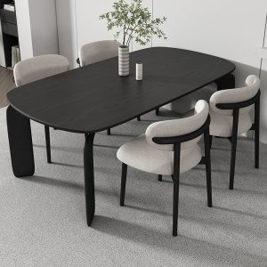 Bàn ăn đá phiến gỗ tối giản hiện đại tối giản hộ gia đình nhỏ bàn ăn hình chữ nhật bàn ăn màu đen và ghế gỗ tần bì - Hình 2